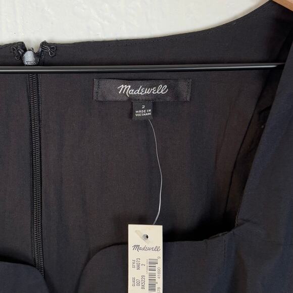 Madewell Poplin Puff-Sleeve Mini Dress in Black NWT Size 2 - Picture 5 of 6